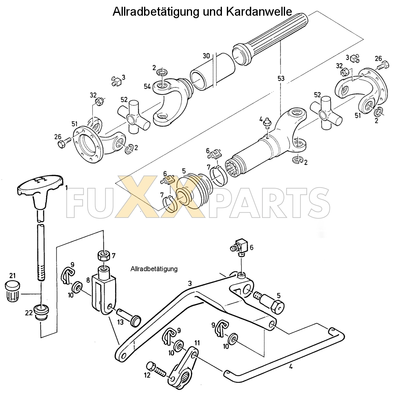 D 6007 C Allradbetätigung und Kardanwelle