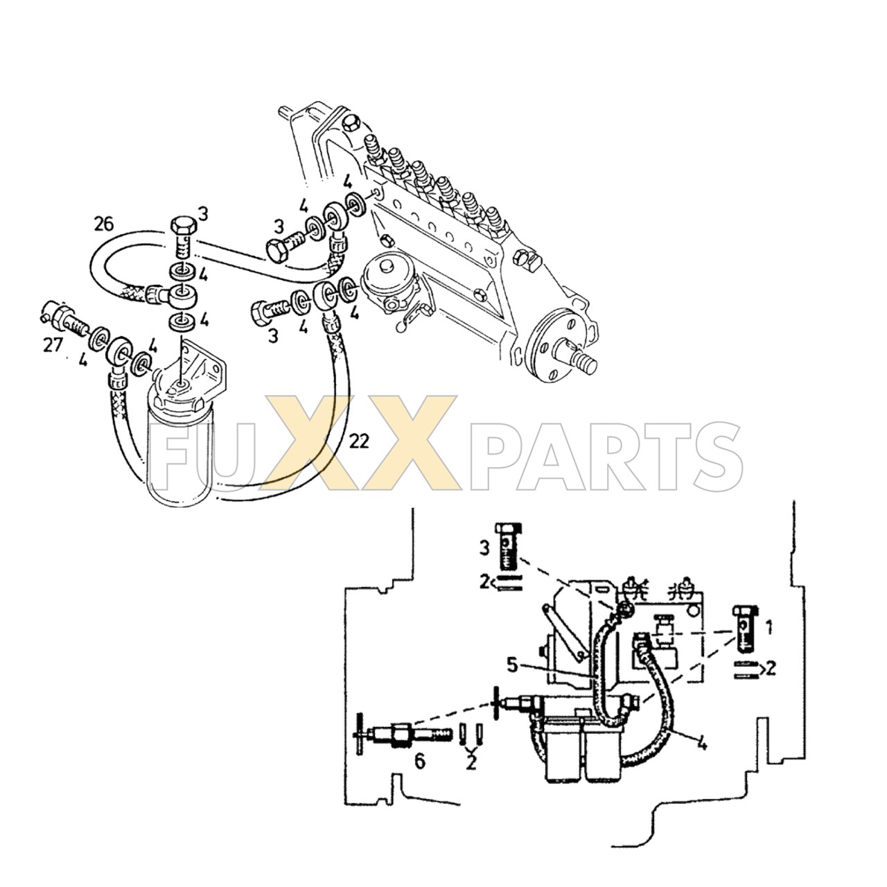 DX 120-78XX Kraftstofffilter Leitungen 2