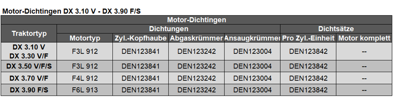 Dichtungen DX 3.10 V - DX 3.90 F,S