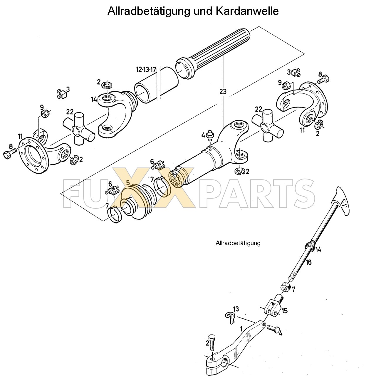 DX 85-78XX Allradbetätigung und Kardanwelle