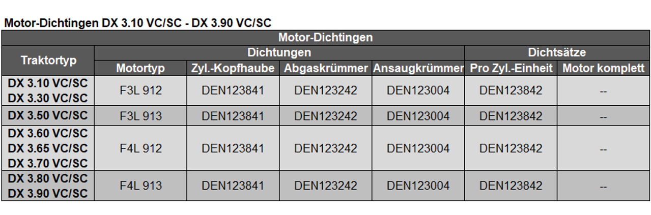 Dichtungen DX 3.10 VC,SC - DX 3.90 VC,SC