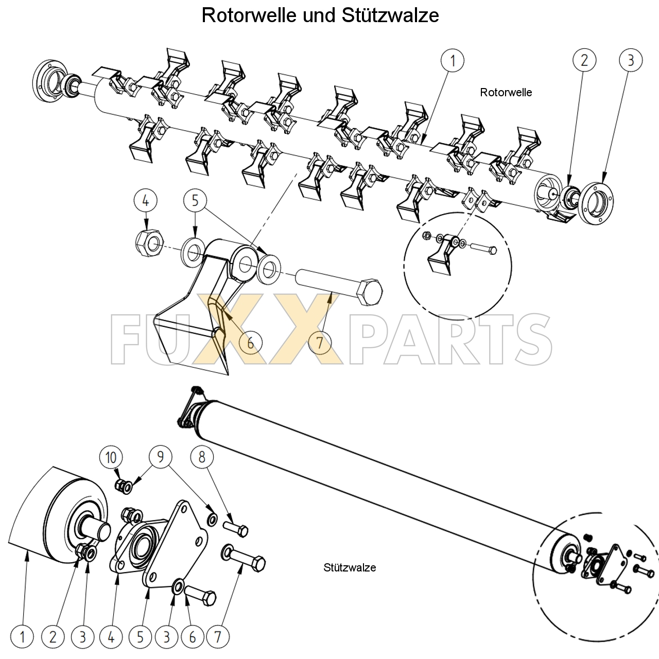 Teutona Rotorwelle und Stützwalze 180-220